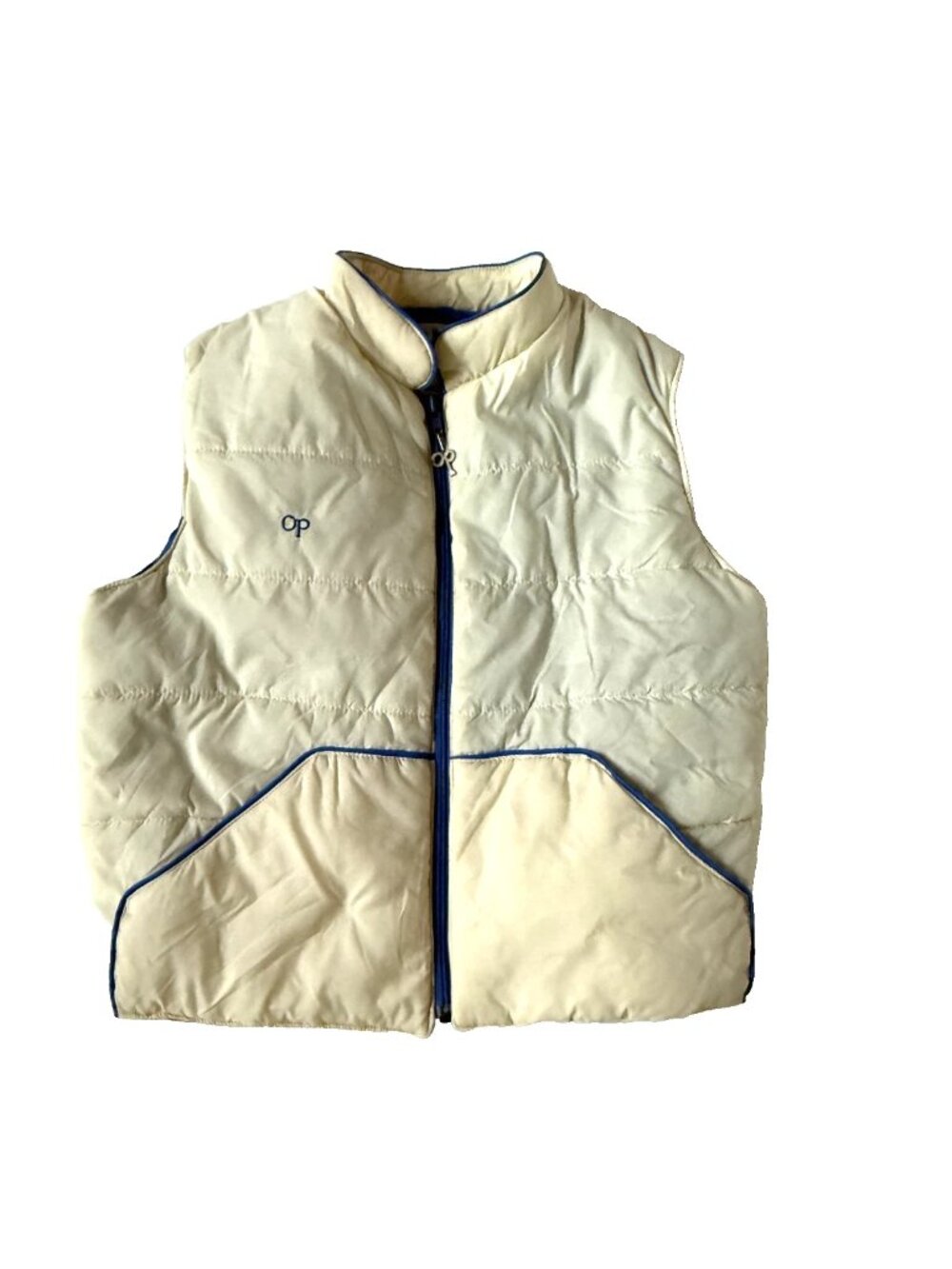 OP Ocean Pacific Women M Vintage Weather Wear Vest Blue Piping Cream Ski 80s 90s